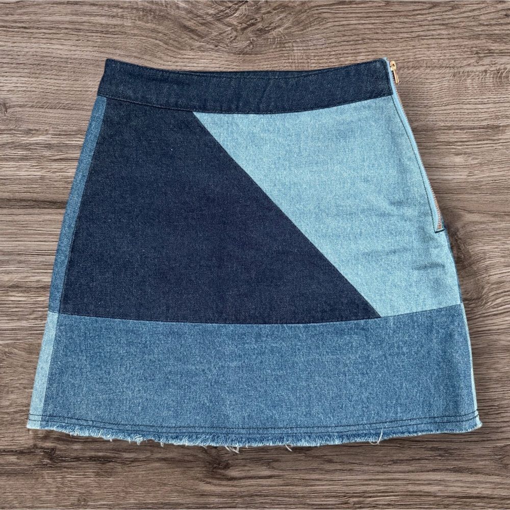 Cotton On 91:LTD Colorblock Denim Mini Skirt Asymmetric Patchwork Blue Size 4